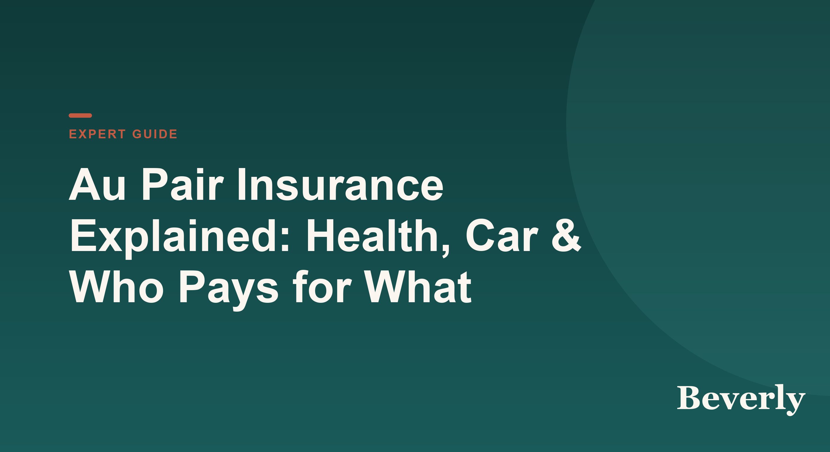 Au pair insurance — themed illustration of an insurance card, stethoscope, and umbrella sheltering an au pair and host family