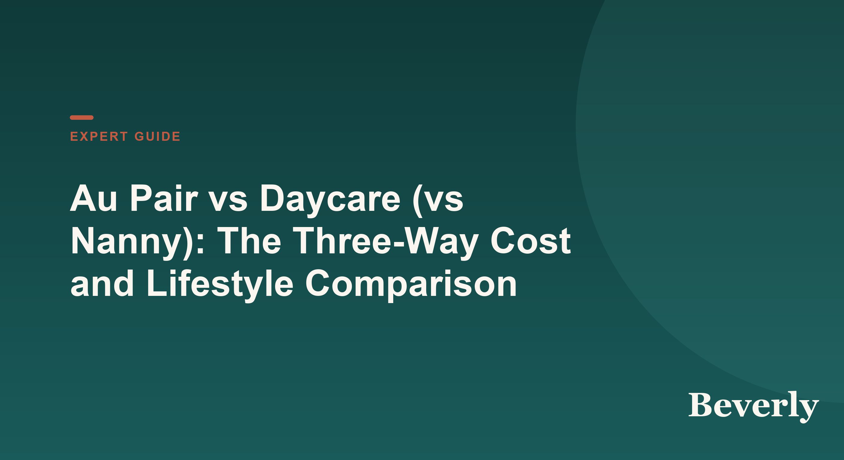 Au pair vs daycare comparison — illustration of parents weighing a daycare building and a home with an au pair on a balance scale