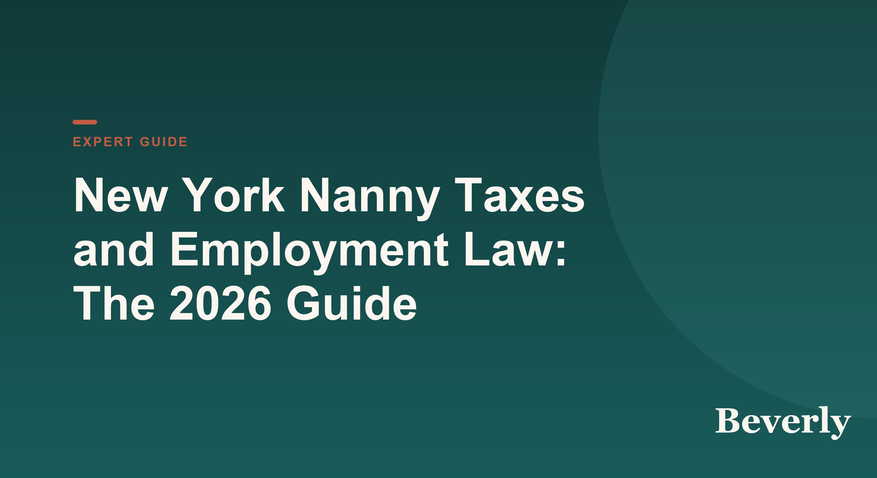 New York nanny taxes — illustration of the Manhattan skyline beside payroll forms, a calculator, and a paycheck
