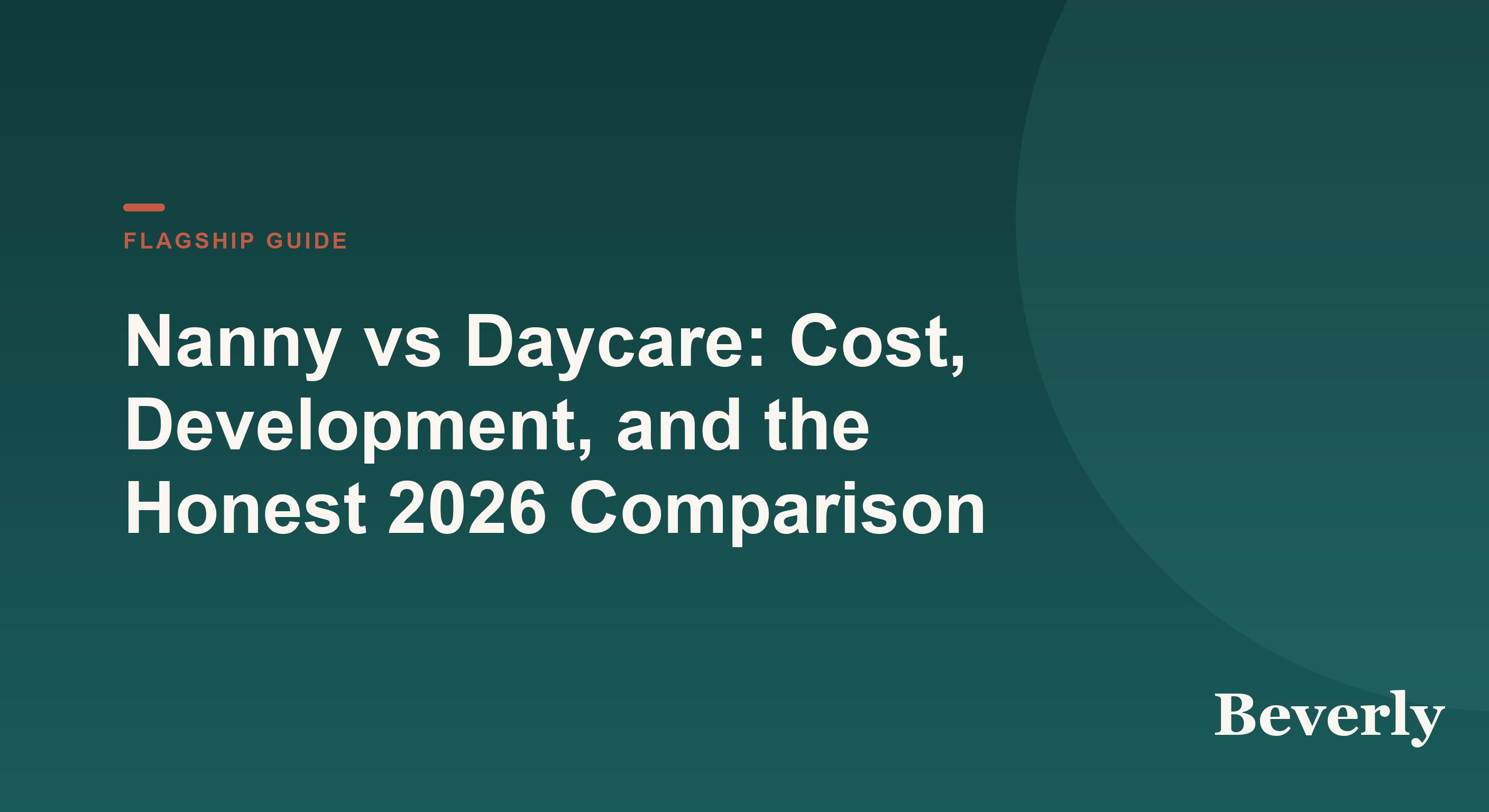 Nanny vs daycare comparison — illustration of a family weighing an at-home caregiver against a childcare center building